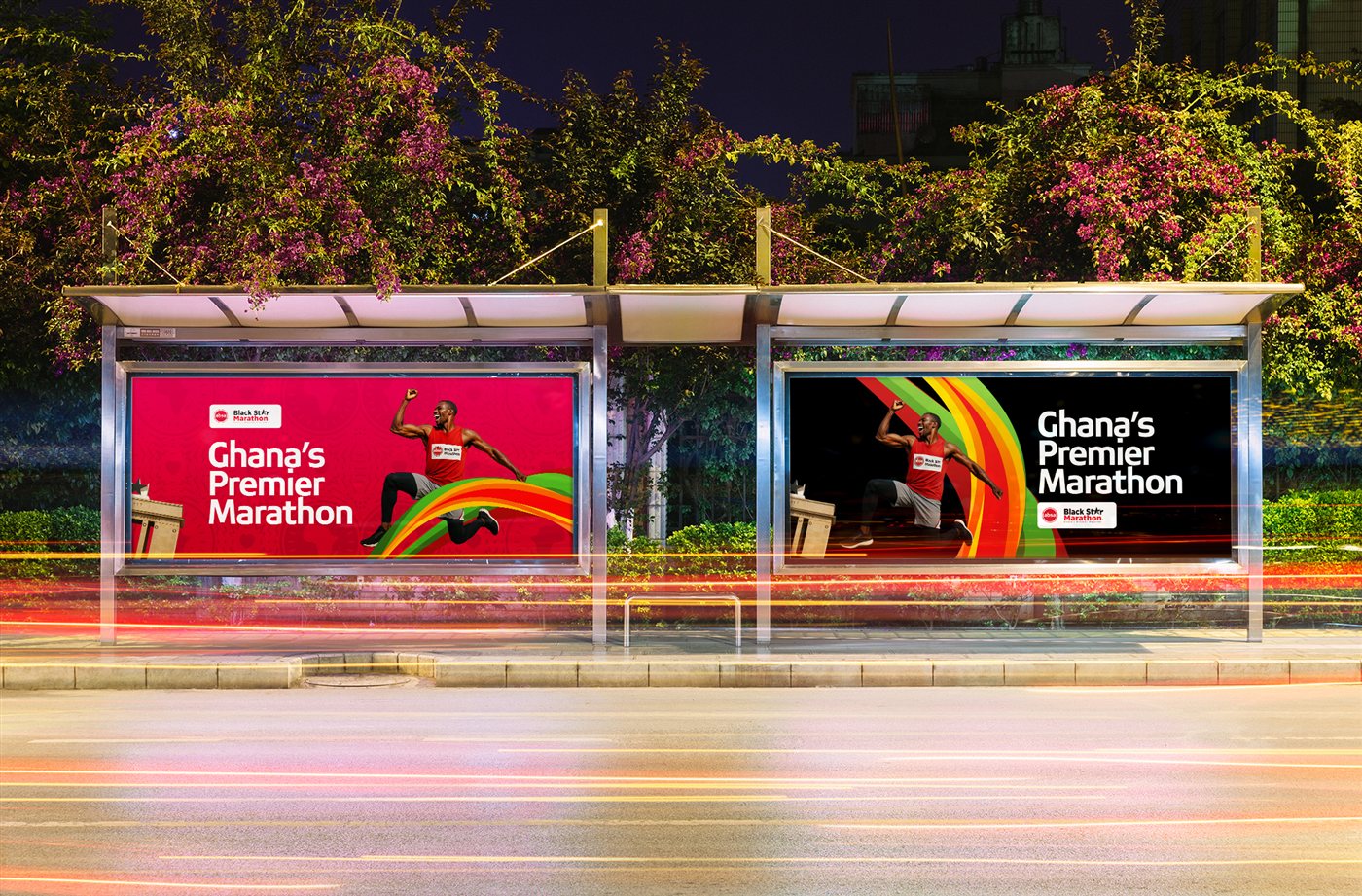 Absa Black Star Marathon bus-shelter billboard mockup.