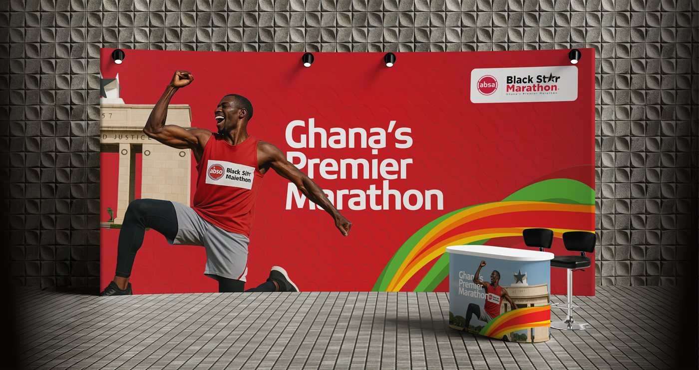 Absa Black Star Marathon exhibition backdrop mockup.