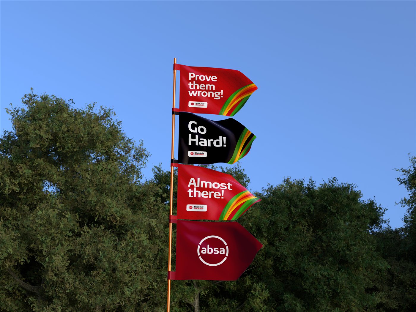 Absa Black Star Marathon festival flags.