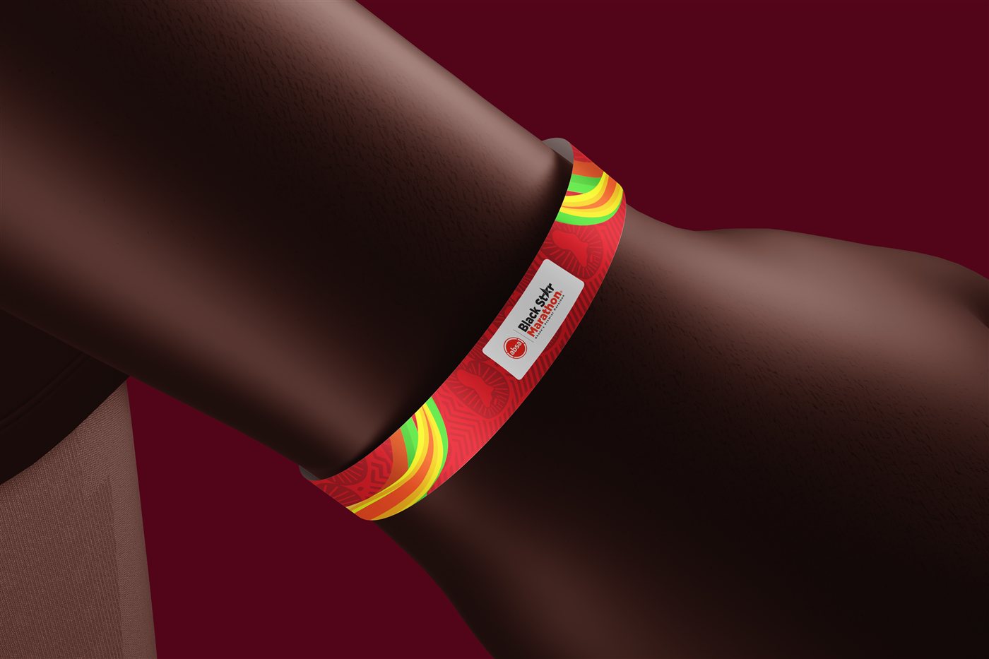 Absa Black Star Marathon wristband mockup.