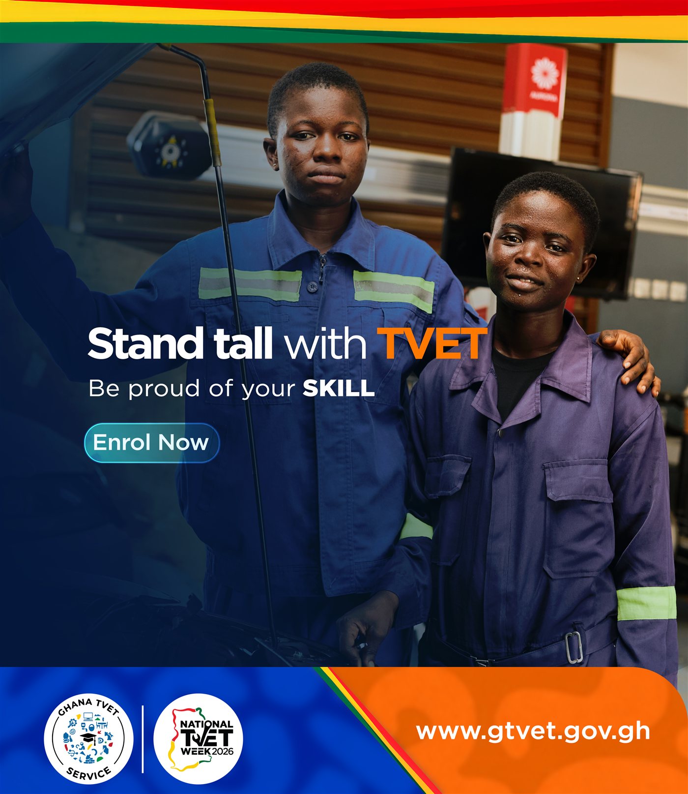 Ghana TVET Service social media post, 'Stand tall with TVET'.
