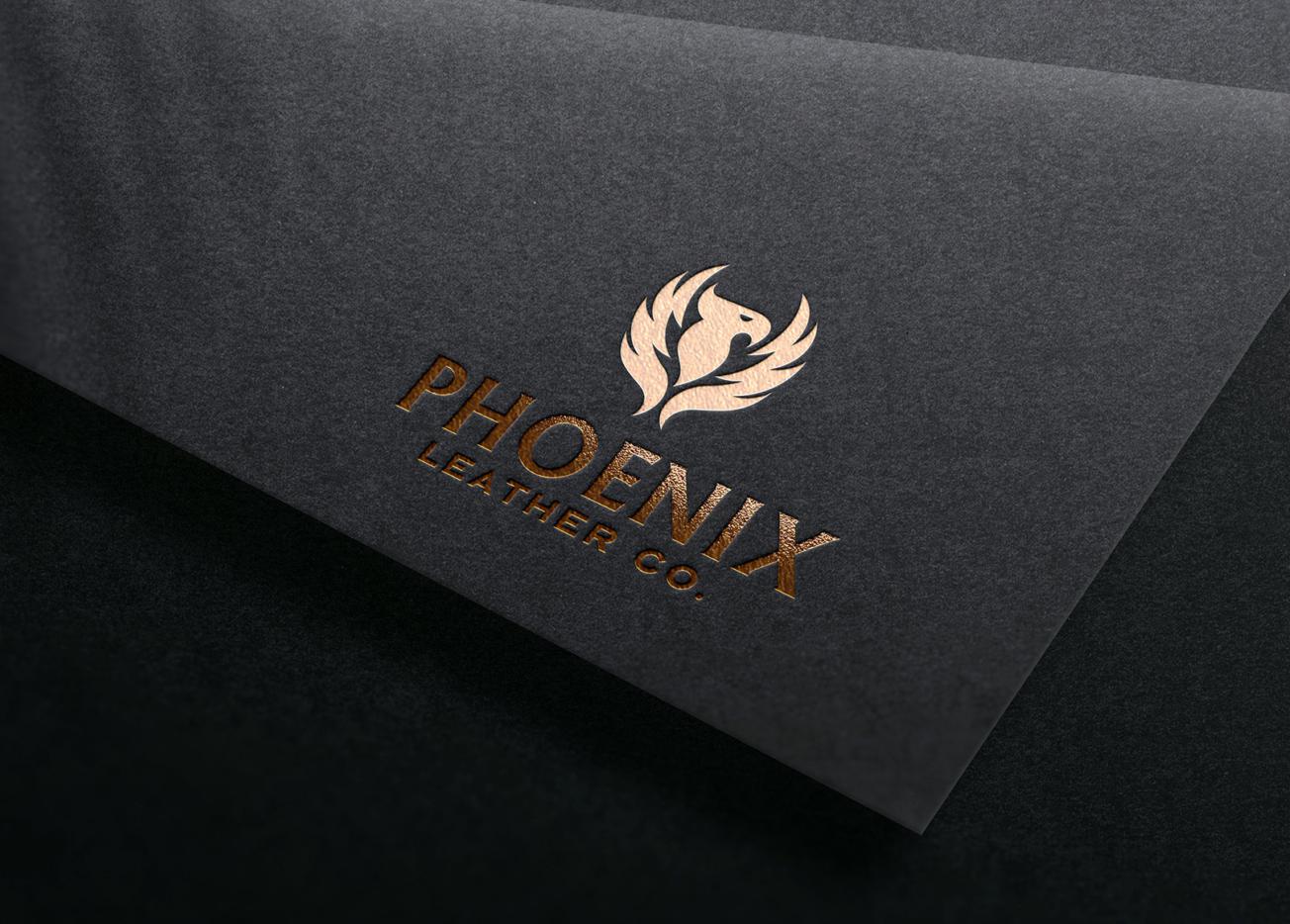 Phoenix Leather Co foil-stamped business card artwork.