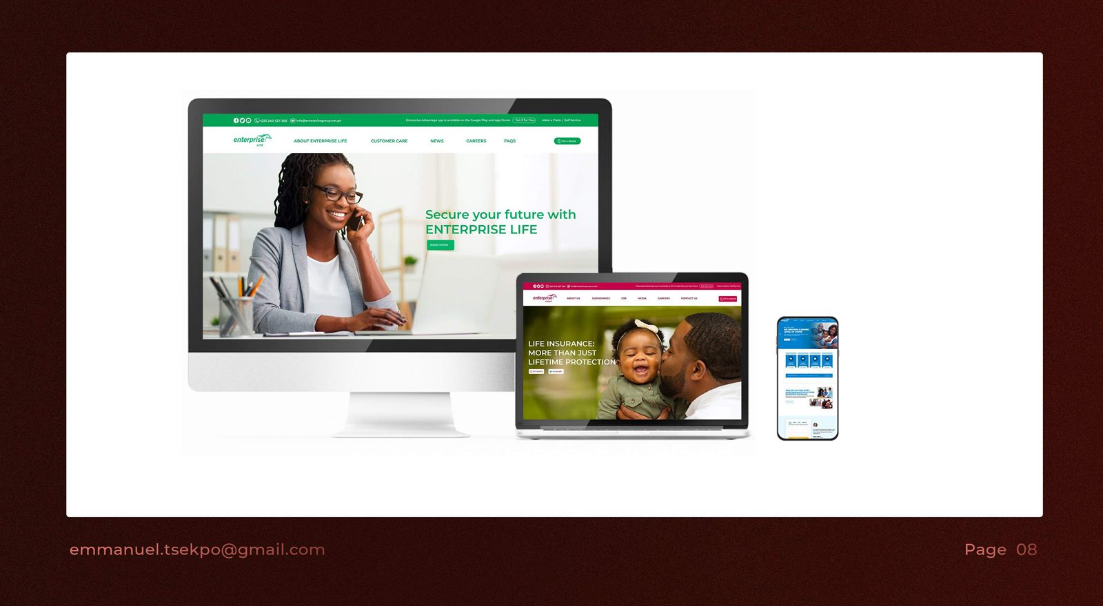 Enterprise Life website redesign on multiple devices.