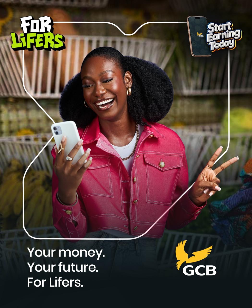GCB Bank 'Your money. Your future. For Lifers.' key visual.